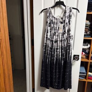 CALVIN KLEIN STRETCH SLEEVELESS GEOMETRIC BLACK & WHITE DRESS 2X NWT!